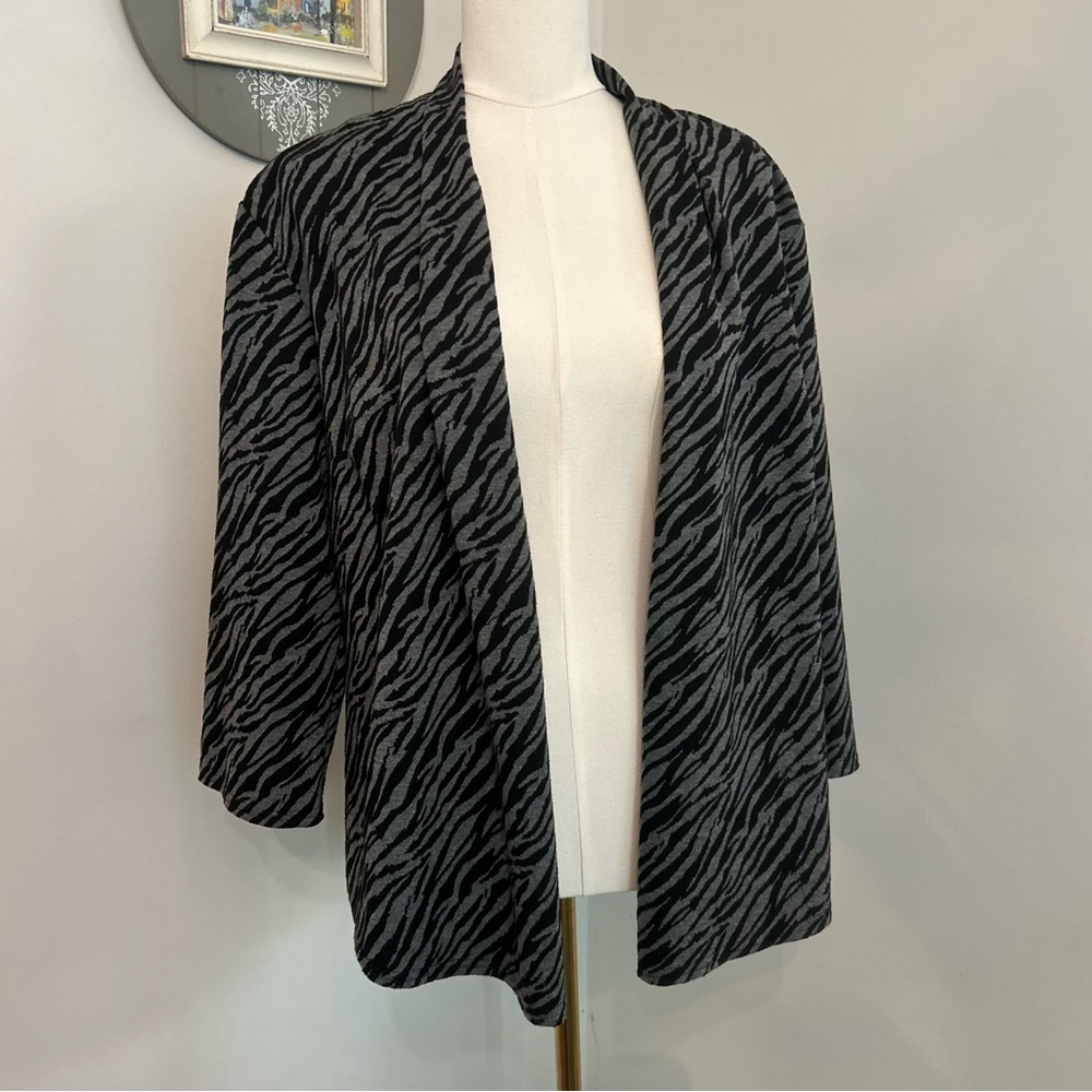 Open Cardigan Long Sleeve Zebra Pattern Gray & Black K Studio Collection Size 14